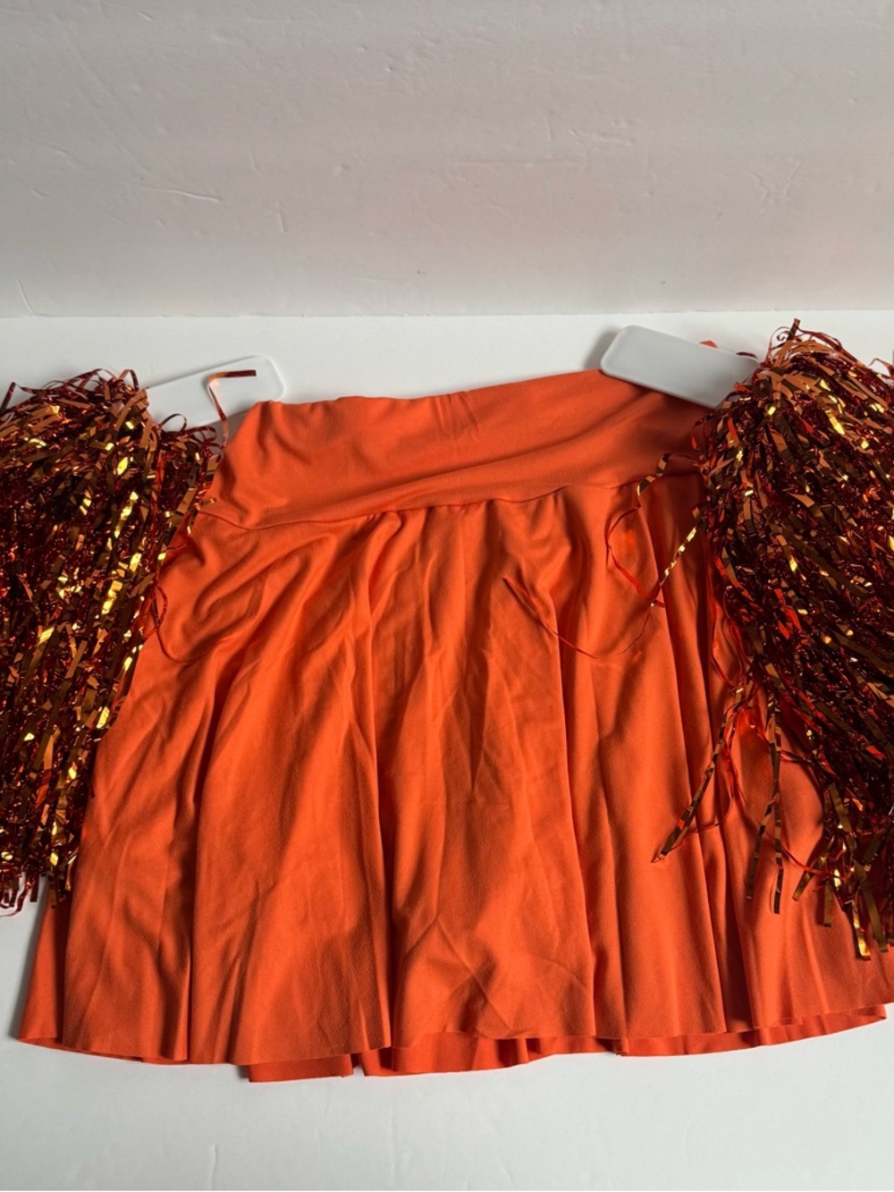 Women's Orange Pleated Skirt, New with 2 Pom Poms
